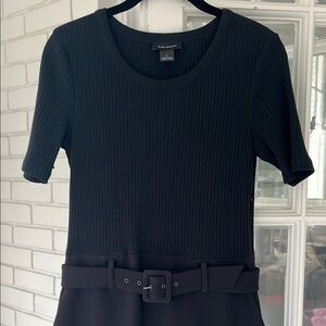 Club Monaco | Black Ribbed Belted Dress